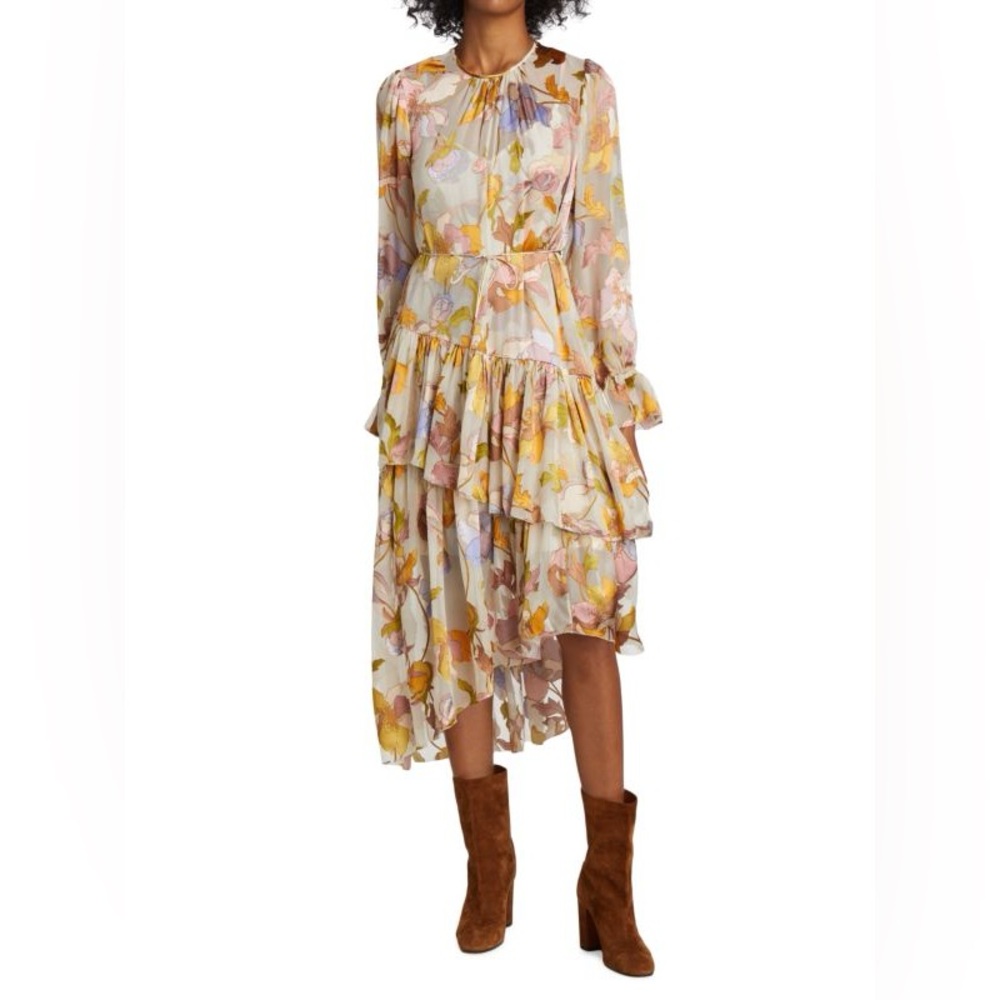 ZIMMERMANN Tempo Asymmetric Tiered Ruffle Dress Size 0 Artsy Boho Chic Flirty